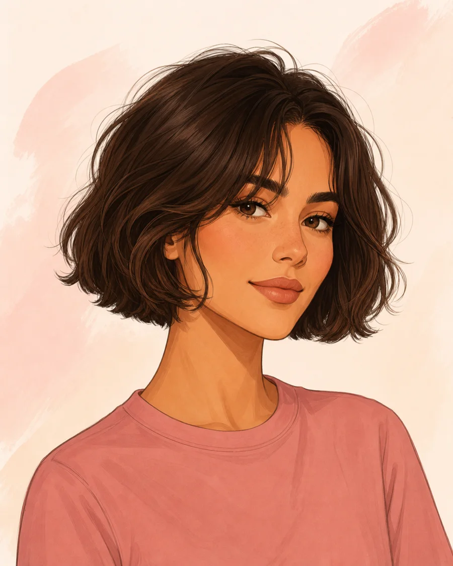 The same adult with a textured collarbone bob